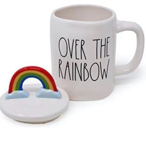 Rae Dunn OVER THE RAINBOW Glossy White Coffee Tea Mug with Rainbow Cloud
